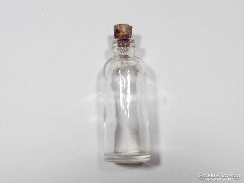 Old retro mini glass bottle with cork stopper 6 cm high
