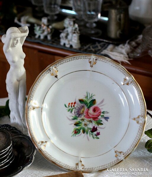 Gyönyörű antik biedermeier tányér, kézi festéssel és aranyozással