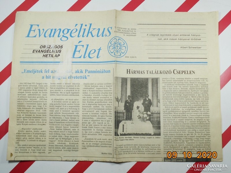 Régi retro újság Evangélikus Élet 1990. augusztus 19. Születésnapra