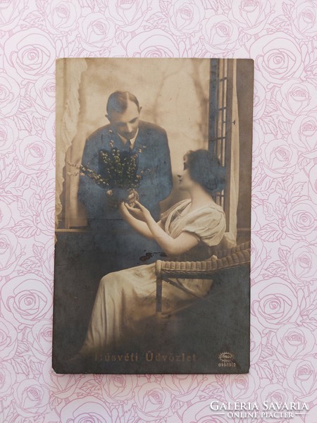 Old Easter postcard 1918 postcard romantic couple