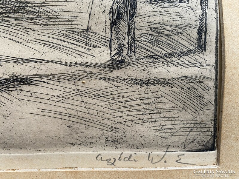 Elizabeth Weil of Asód: on the Bulgarian coast - etching