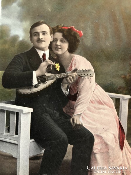 Antik, régi színezett romantikus képeslap  - 1913               -3.