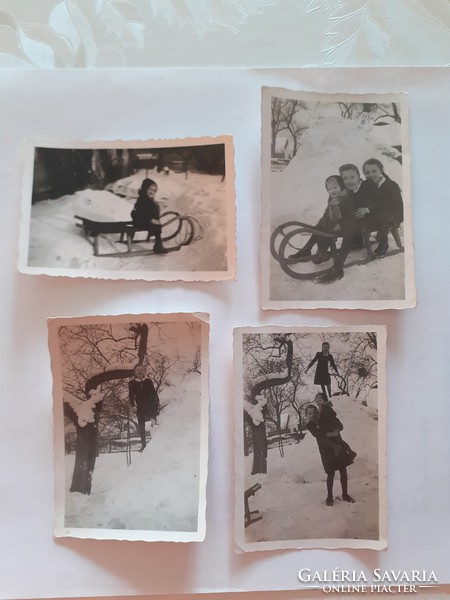 Old children's photo sledding winter toy in the snow photo 4 pcs