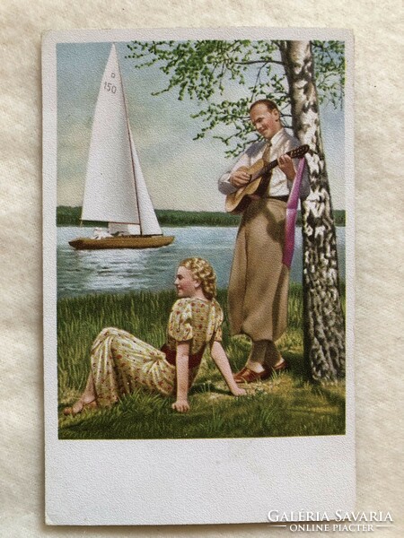 Antik, régi romantikus képeslap - Postatiszta               -3.