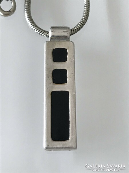Modern necklace with stainless steel pendant with onyx insert, 42 cm long