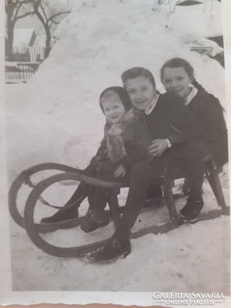 Old children's photo sledding winter toy in the snow photo 4 pcs