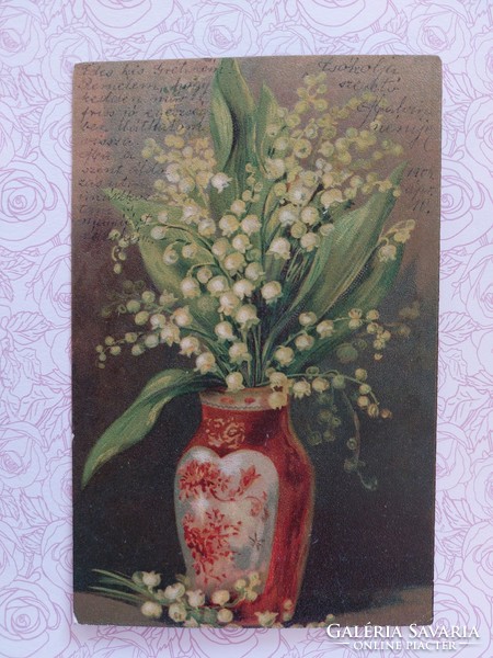 Old postcard floral postcard with lilies of the valley