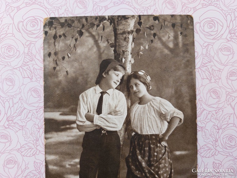 Old postcard 1913 photo postcard with romantic couple