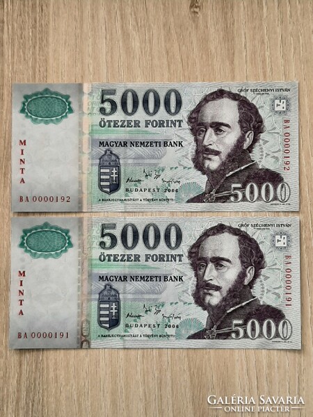 5000 forint UNC bankjegy 2006 MINTA  alacsony sorszámkövető pár !