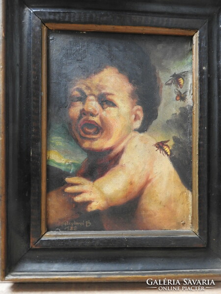 Antique baby painting - oil / canvas