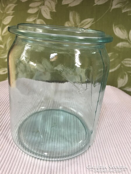 Halványzöld feliratos, öntött üveg, befőttes üveg (34)
