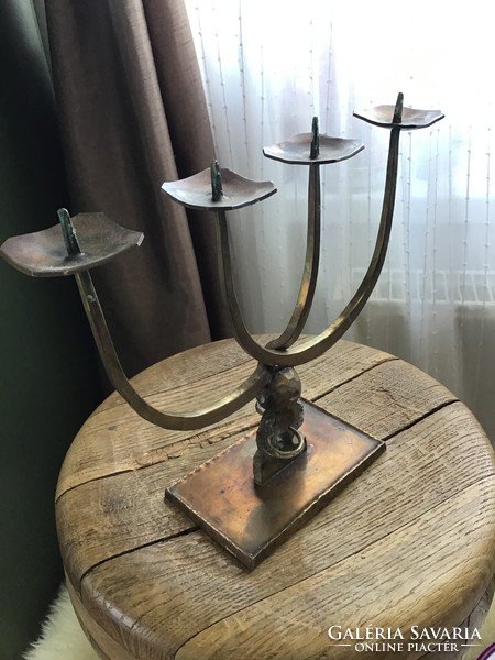 Old industrial arts and crafts 4 branch copper candle holder