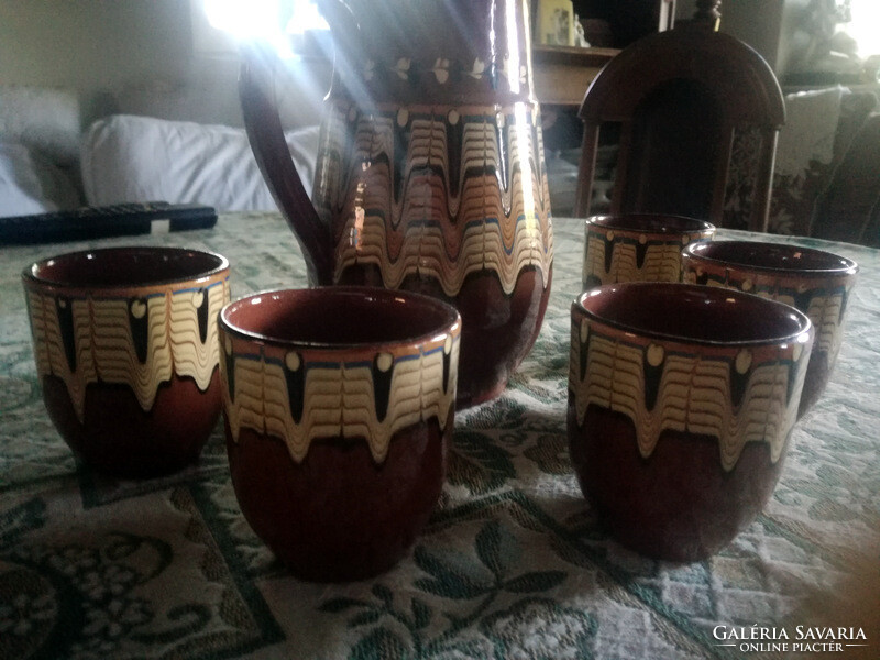 Retro ceramic wine set - jug + 5 wine glasses