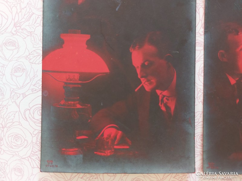 Old postcard 1913 red photo postcard romantic 2 pcs