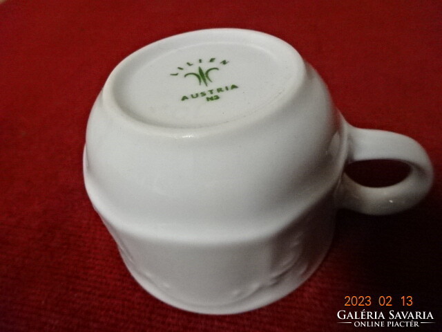 Lilien porcelain Austria, white coffee cup with printed pattern. Jokai.