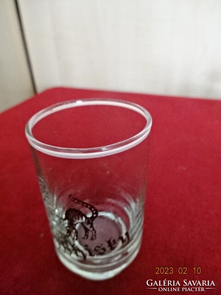 Brandy glass with a cat sticker. Its height is 8 cm. Six pieces. Jokai.