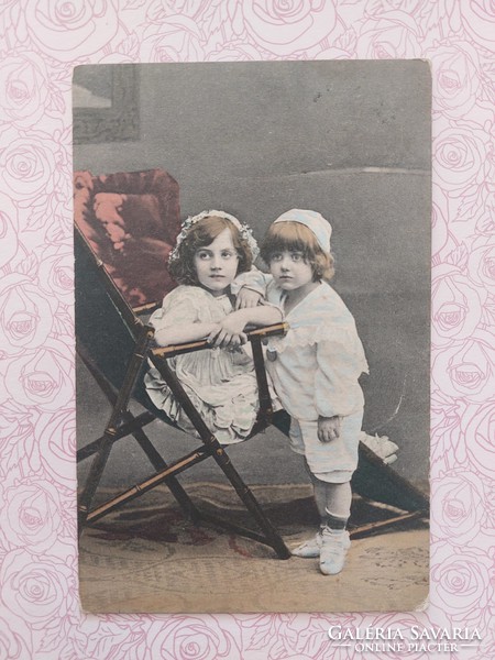 Régi képeslap 1908 fotó levelezőlap gyerekek