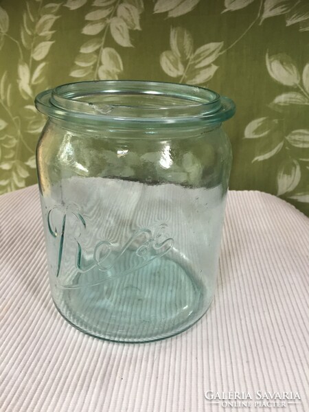 Molded glass with pale green label, jam jar (34)