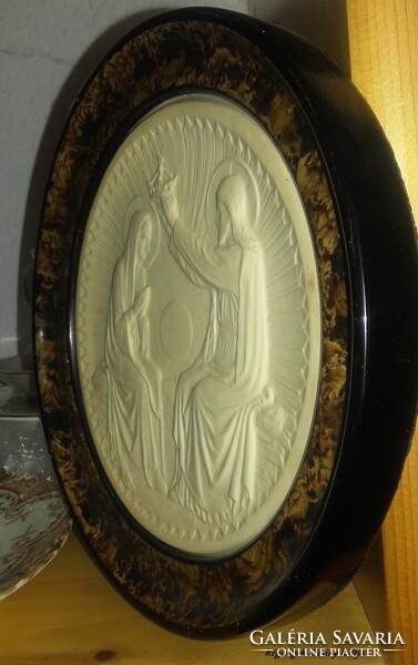 Coronation of Mary - antique favor object - vinyl embossed wall picture framed
