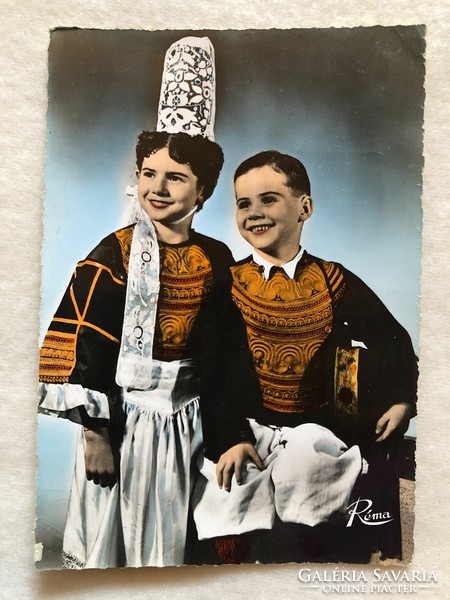 Antique, old colored real Breton folk costume photo postcard - postal clean -3.