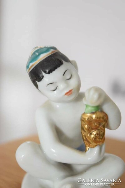 Lomonosov mini porcelain figurine of a boy with grapes