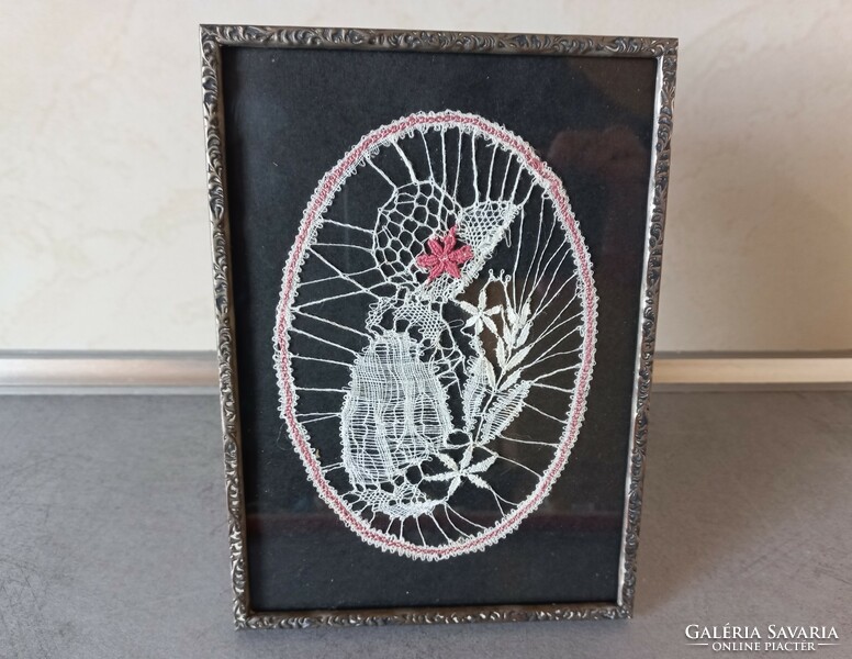 Vintage lace picture - in glazed metal frame