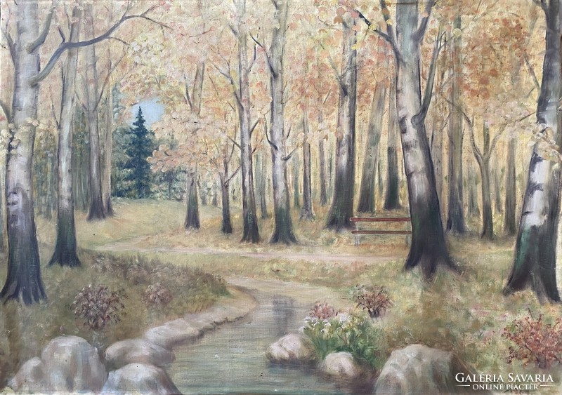 István Almady: forest road - oil, canvas