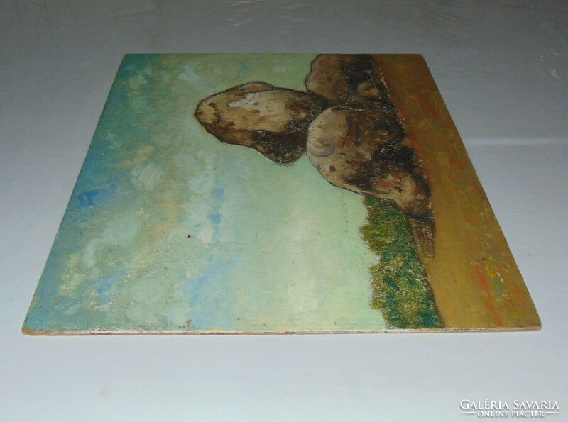 Old signed oil wood fiber painting 47 x 41 cm