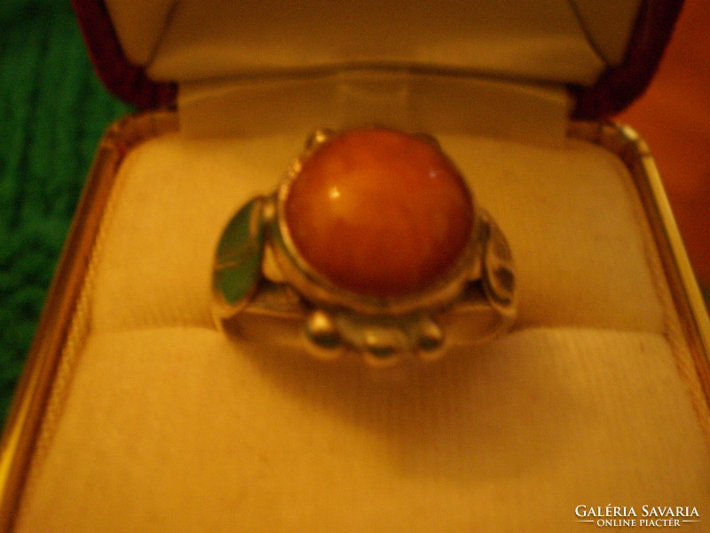 Old silver honey amber stone ring