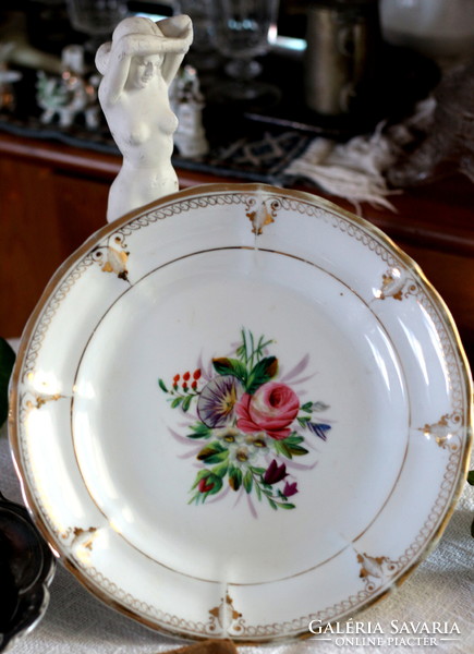 Beautiful antique Biedermeier plate with hand painting and gilding
