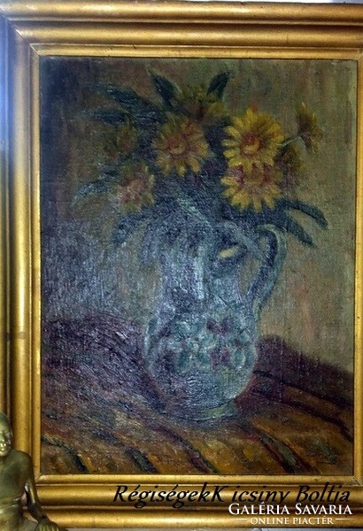 Old oil painting - flower still life