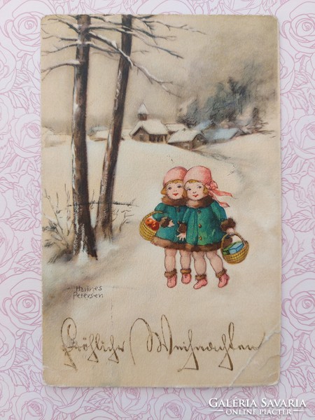 Régi képeslap 1931 Hannes Petersen művészrajz levelezőlap gyerekek