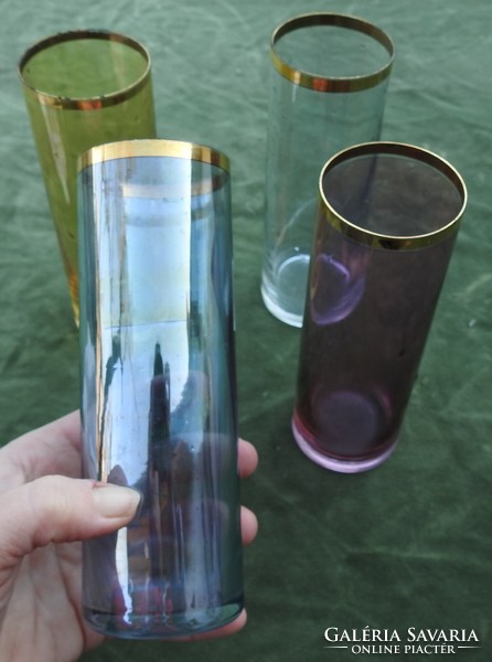 Art deco painted cylindrical glass set / 4 persons