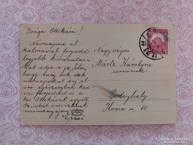 Régi képeslap 1928 levelezőlap vörös rózsa