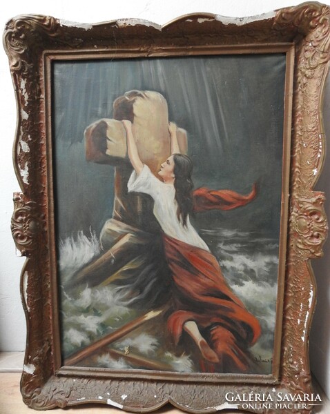 Antique oil / canvas painting - beggar