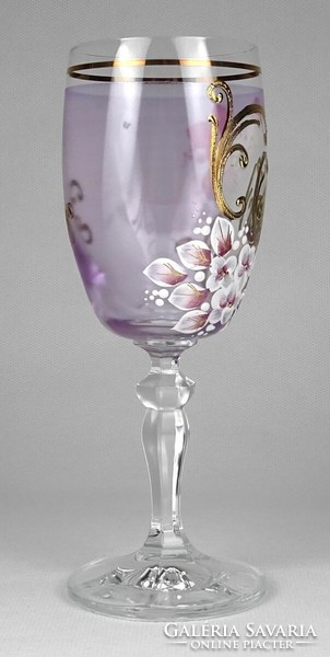 1L905 Antik lila talpas üveg pohár 60-as felirattal