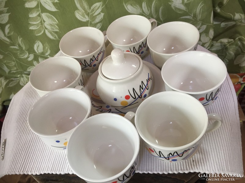 Czech porcelain coffee set, incomplete, 8 cups, 1 plate, sugar bowl with lid (79/1)