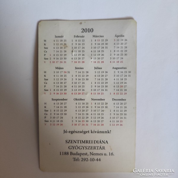 Szentimre diana pharmacy card calendar 2010
