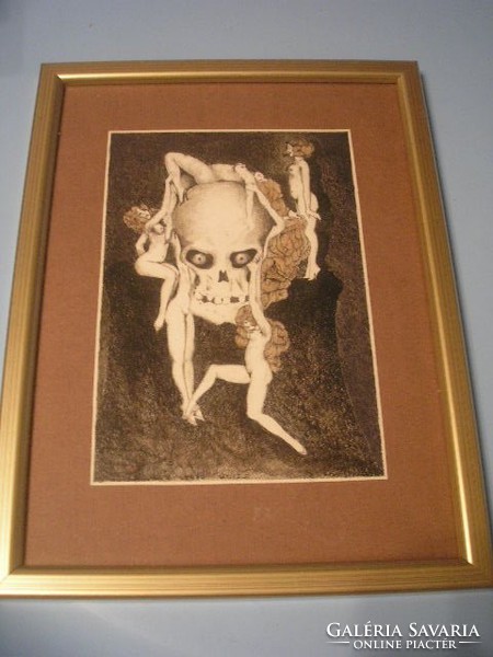 N7 Byssz Róbert 1920 bizarr szerelem és halál alkotása üveglapos ritkasága 1.kép Van egy másik képe