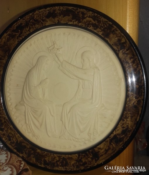 Coronation of Mary - antique favor object - vinyl embossed wall picture framed