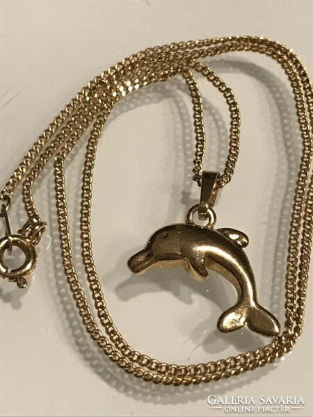 Gold-plated necklace with dolphin pendant, 41 cm