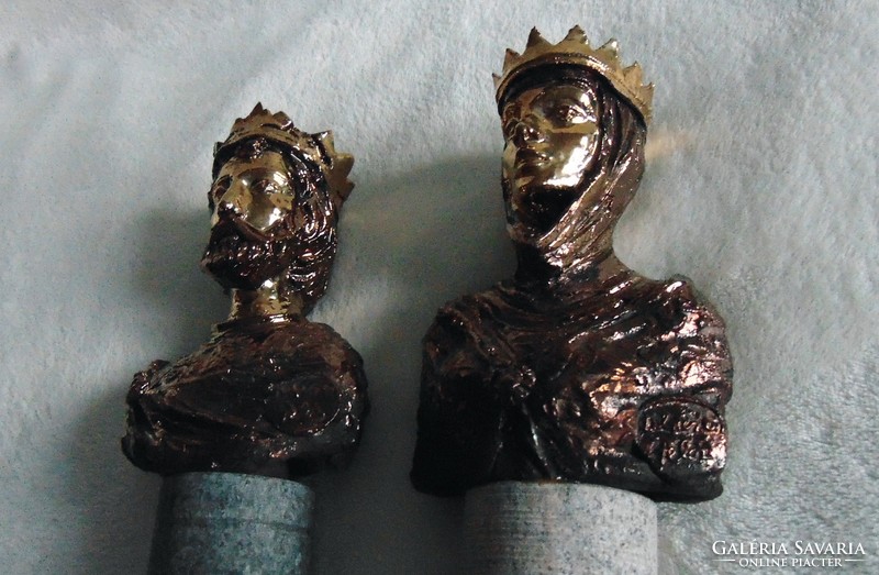 Debreczeni -Pelcz: Szent István király és Gizella királyné - jelzett művészi szobrok párban