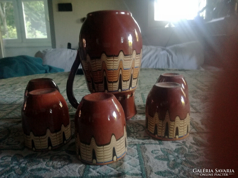 Retro ceramic wine set - jug + 5 wine glasses