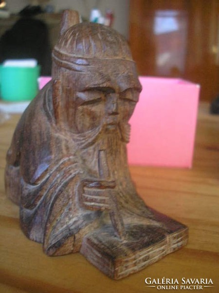U2 FORDÍTÓ IRODÁBA  IS Netsuke antik Chinai fa szobor az írástudó ritkaság