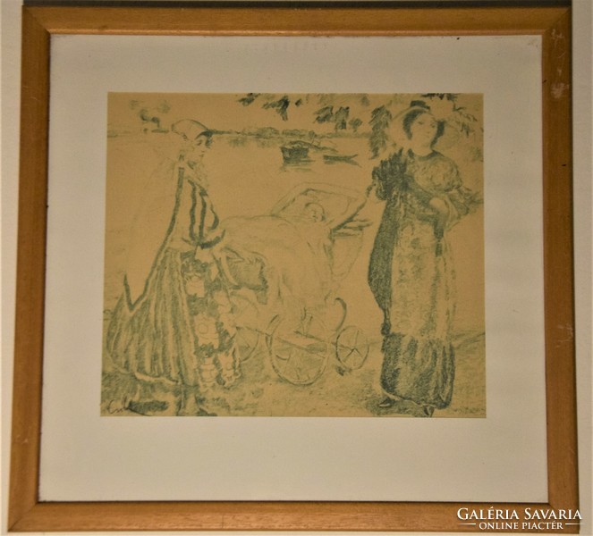 István Csók: Züzü's Advent visit, lithograph, signed