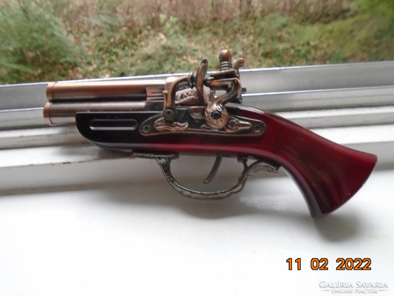 1800 ROER Két réz csöves csappantós pisztoly öngyújtó vörös irizáló ágyazattal , állvánnyal