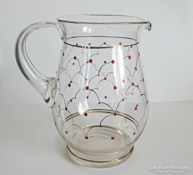 Showy red polka dot huta glass jug 19cm