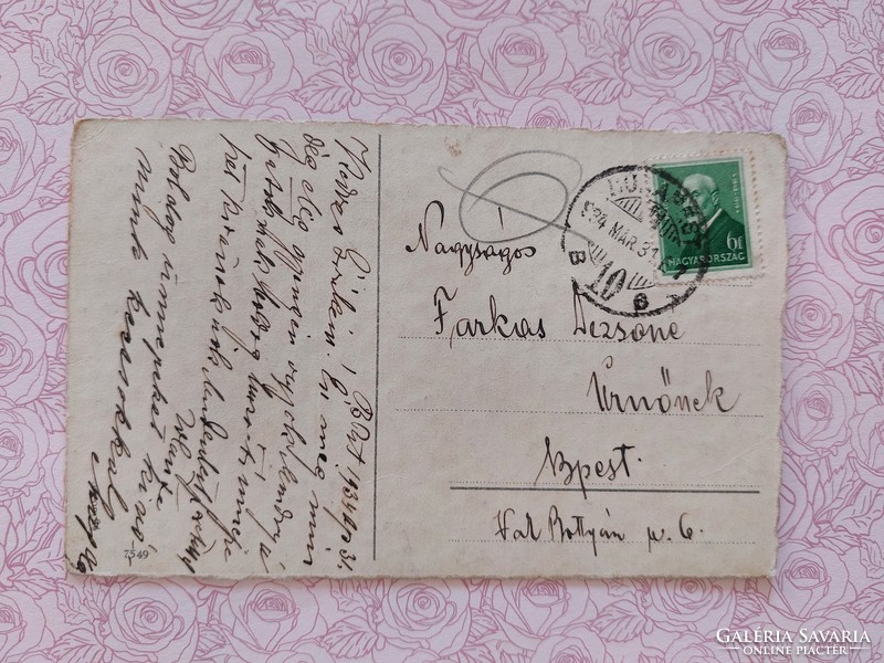 Régi virágos képeslap 1934 levelezőlap rózsa