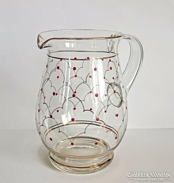 Showy red polka dot huta glass jug 19cm