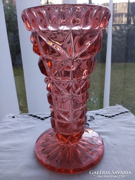 Art deco salmon colored thick glass vase